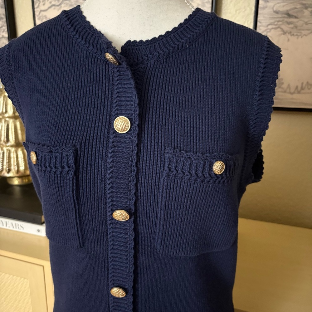 REFORMATION Catalina Cotton‎ Mini Dress In Navy Blue Knit Sleeveless Mini Size L - Picture 4 of 10